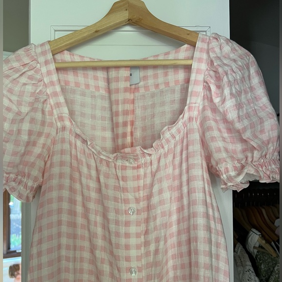 BRIGITTE MIDI LINEN DRESS IN PINK VICHY - Picture 4 of 6